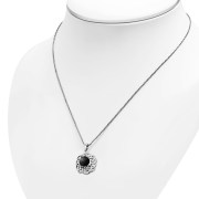 Round Celtic Knot Silver Pendant, set w Black Onyx