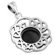 Round Celtic Knot Silver Pendant, set w Black Onyx
