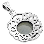 Round Celtic Knot Silver Pendant, set w Mother of Pearl