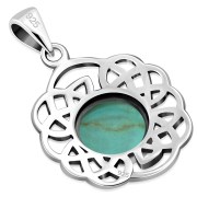 Round Celtic Knot Silver Pendant set w/ Turquoise, p529