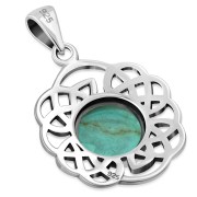 Round Celtic Knot Silver Pendant set w/ Turquoise, p529