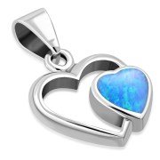 Synthetic Opal Hearts Sterling Silver Pendant