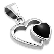 Black Onyx Hearts Silver Pendant, p547