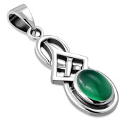 Small Green Agate Celtic Silver Pendant, p554