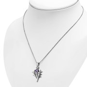 Large Silver Scottish Thistle Pendant w/ Amethyst Stone, p558
