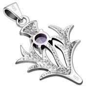 Large Silver Scottish Thistle Pendant w/ Amethyst Stone, p558