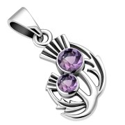 Scottish Thistle Amethyst Stone Silver Pendant, p559