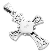 Mother Of Pearl Celtic Irish Trinity Knot Cross Silver Pendant, p564