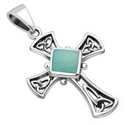Turquoise Shell Celtic Irish Trinity Knot Cross Silver Pendant, p564