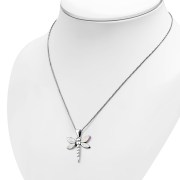 Mother of Pearl Dragonfly Silver Pendant, p569