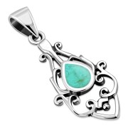 Turquoise Ethnic Sterling Silver Drop Pendant, p547