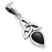 Tiny Black Onyx Celtic Trinity Knot Silver Pendant