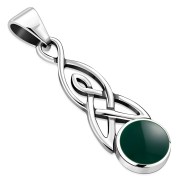 Green Agate Celtic Trinity Silver Pendant, p593