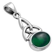 Green Agate Celtic Trinity Sterling Silver Pendant, p594