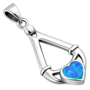 Synthetic Azure Opal Irish Claddagh Silver Pendant, p598