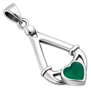 Green Agate Irish Claddagh Silver Pendant, p598