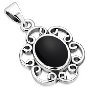 Black Onyx Silver Pendant, p599