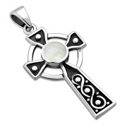 Mother Of Pearl Shell Celtic Infinity Knot Cross Silver Pendant, p600