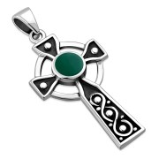 Green Agate Celtic Infinity Knot Cross Silver Pendant, p600