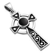 Black Onyx Celtic Infinity Knot Cross Silver Pendant, p600