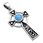 Synthetic Azure Opal Celtic Infinity Knot Cross Silver Pendant, p600