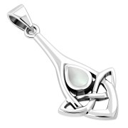 Mother of Pearl Drop Celtic Knot Silver Pendant, p601