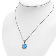 Synthetic Azure Opal Sterling Silver Ethnic Oval Pendant, p626