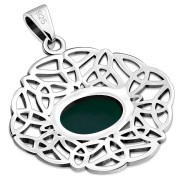 Green Agate Oval Celtic Knot Silver Pendant, p631
