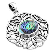 Abalone Shell Oval Celtic Knot Silver Pendant, p631