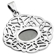 Rainbow Moonstone Oval Celtic Knot Silver Pendant, p631