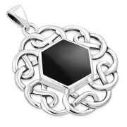 Black Onyx Round Celtic Knot Silver Pendant, p635