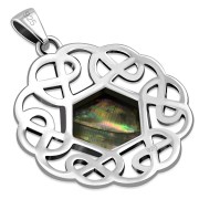 Abalone Shell Hexagon Celtic Knot Silver Pendant, p635