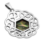 Abalone Shell Hexagon Celtic Knot Silver Pendant, p635