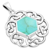 Turquoise Hexagon Celtic Knot Silver Pendant, p529