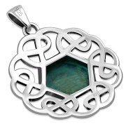 Turquoise Hexagon Celtic Knot Silver Pendant, p529