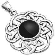 Black Onyx Round Celtic Knot Silver Pendant, p636