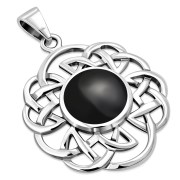 Black Onyx Round Celtic Knot Silver Pendant, p636