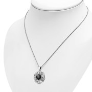 Black Onyx Round Celtic Knot Silver Pendant, p636