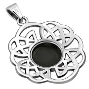 Black Onyx Round Celtic Knot Silver Pendant, p636