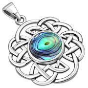 Abalone Shell Round Celtic Knot Silver Pendant, p636