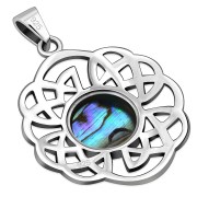 Abalone Shell Round Celtic Knot Silver Pendant, p636