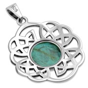 Turquoise Round Celtic Knot Silver Pendant, p636