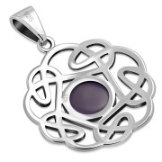Amethyst Stone Round Celtic Knot Silver Pendant - p640