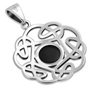 Black Onyx Round Celtic Knot Silver Pendant - p640
