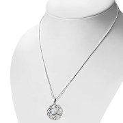 Rainbow Moonstone Round Celtic Knot Silver Pendant - p640