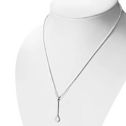 Mother Of Pearl Shell Long Drop Pear Shaped Sterling Silver Pendant, p670