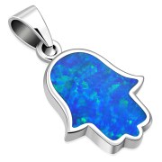 Synthetic Opal Hamsa Silver Pendant, p690
