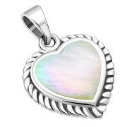 Mother Of Pearl Shell Love Heart Ethnic Silver Pendant, p696