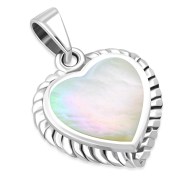 Mother Of Pearl Shell Love Heart Ethnic Silver Pendant, p696
