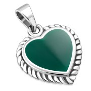 Green Agate Heart Ethnic Silver Pendant, p696